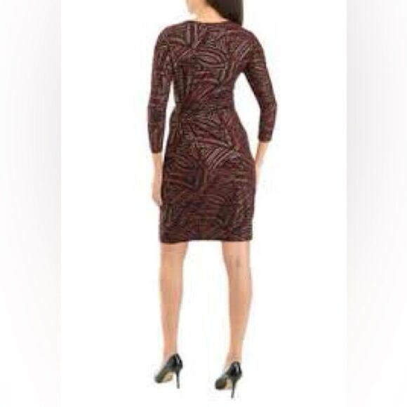 NWT Kasper BURGUNDY Women's Faux Wrap Printed Dress Size large - Picture 5 of 10